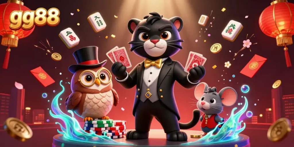 Experience the excitement of gg88 with a vibrant scene of characters and casino elements.