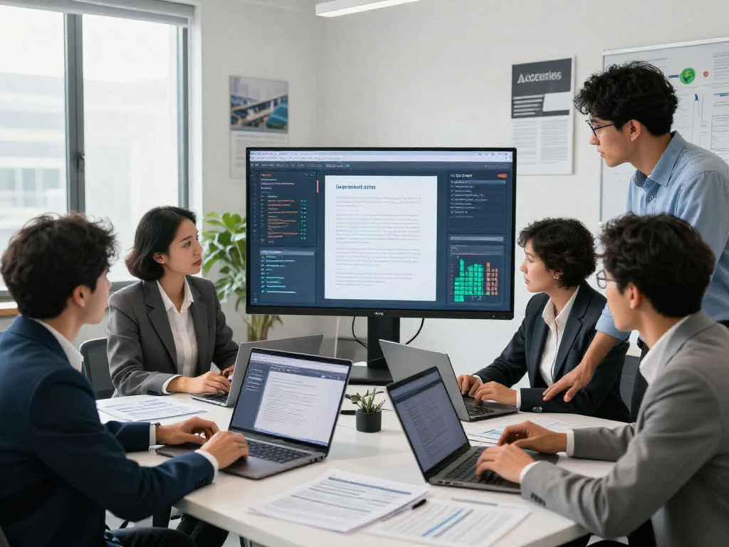 Team analyzing document fraud detection software in a modern office setting, showcasing effective collaboration.