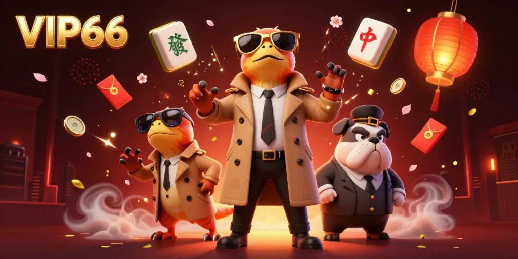 VIP66 brings excitement to players entering a virtual casino, blending vibrant elements around cartoon raptors in disguise.